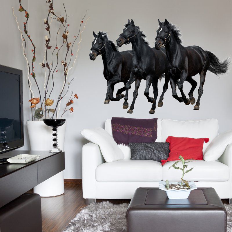 Стикер за стена – три черни коня