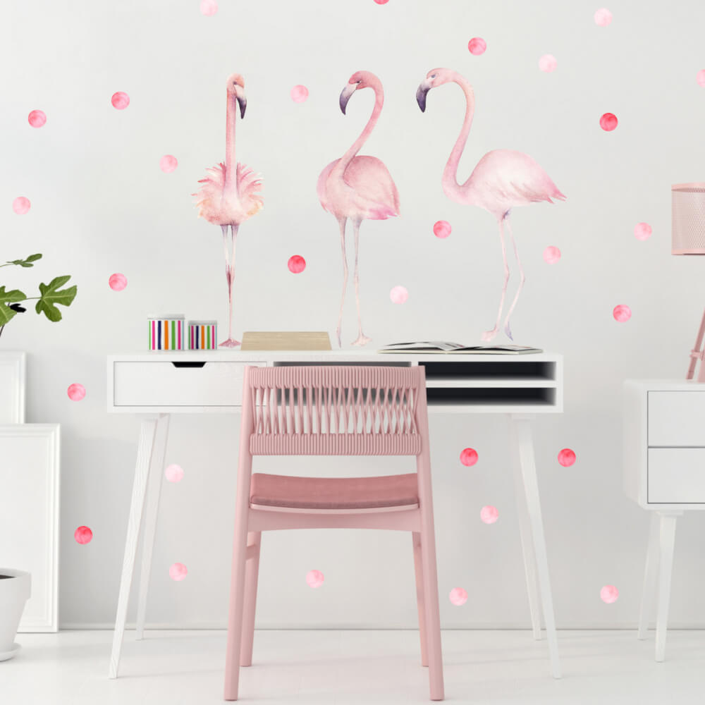 Стикер за стена – розово фламинго с точки