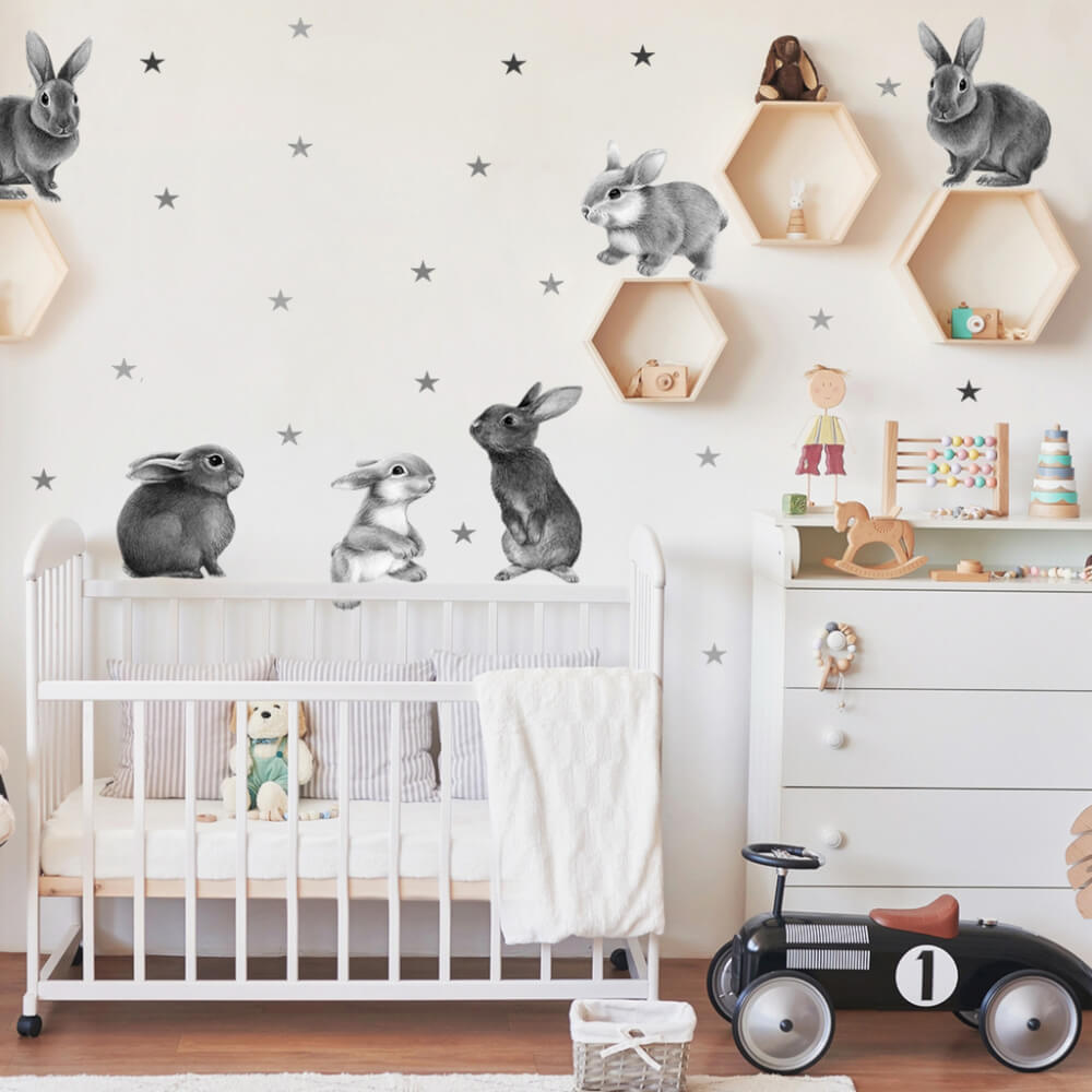 Стикери за стена – сиви зайчета за детската стая